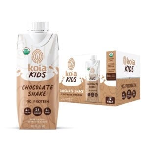 Koia Kids plant based protein shake for kids on a white background.