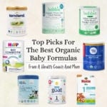 Collage of the best organic baby formulas on a white background.