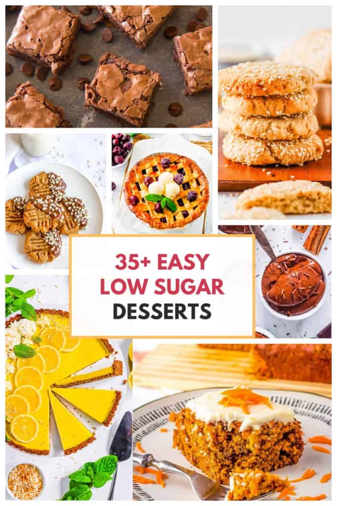 Collage of low sugar dessert recipes on a white background.