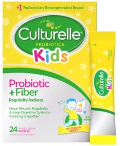 Box of Culturelle Kids Probiotic + Fiber supplement on a white background.